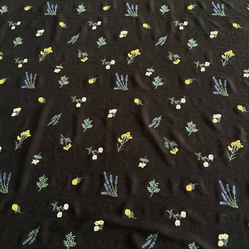 BL0011 (2) - Herbal Wildflower Embroidered Linen-Cotton Fabric