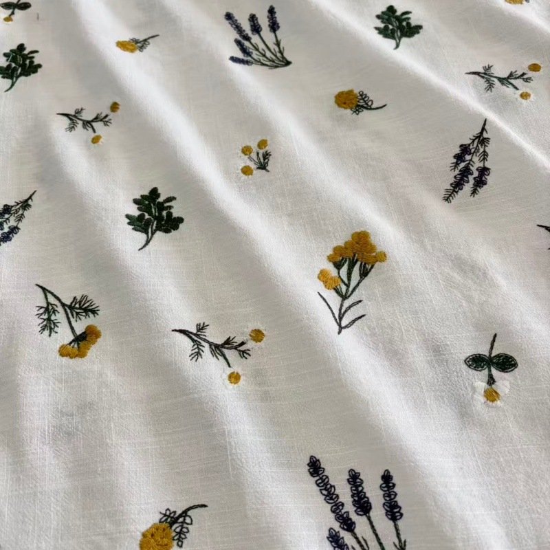 BL0011 (3) - Herbal Wildflower Embroidered Linen-Cotton Fabric