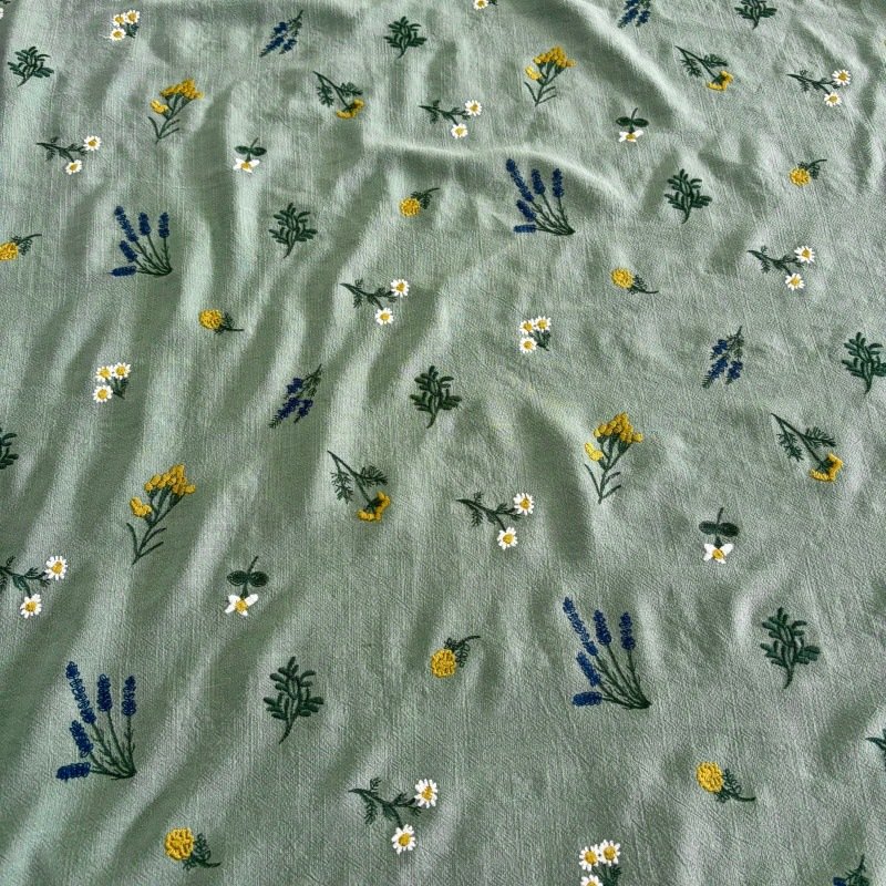 BL0011 (5) - Herbal Wildflower Embroidered Linen-Cotton Fabric