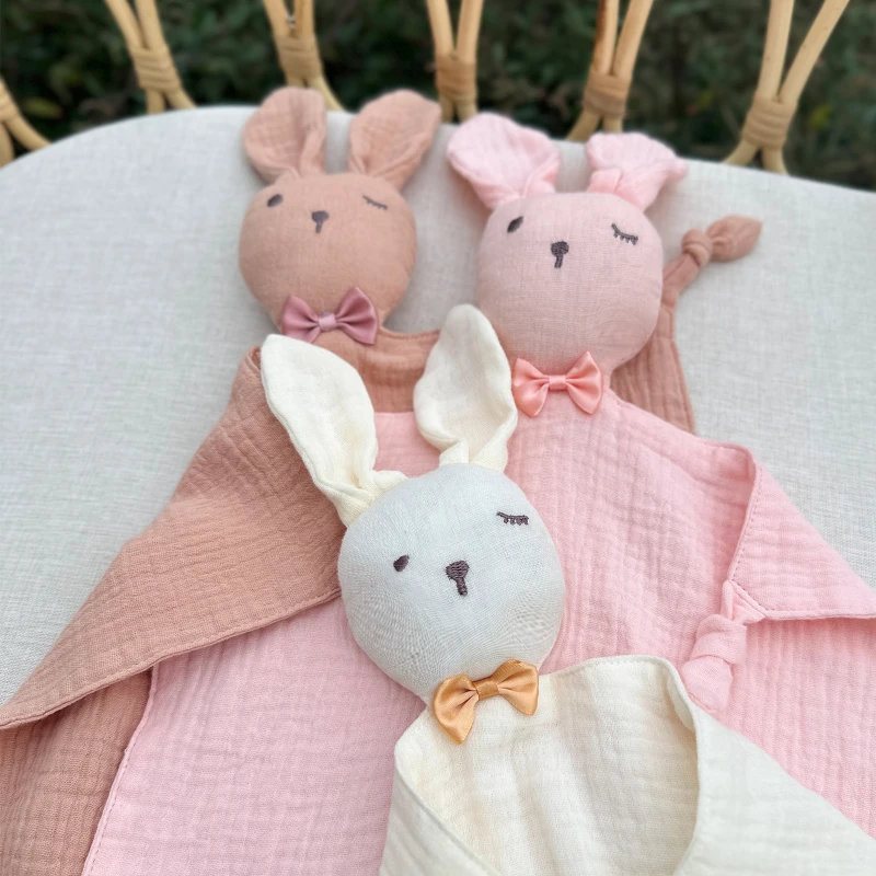 CF056 (9) - Soft Muslin Bunny Baby Security Blankets
