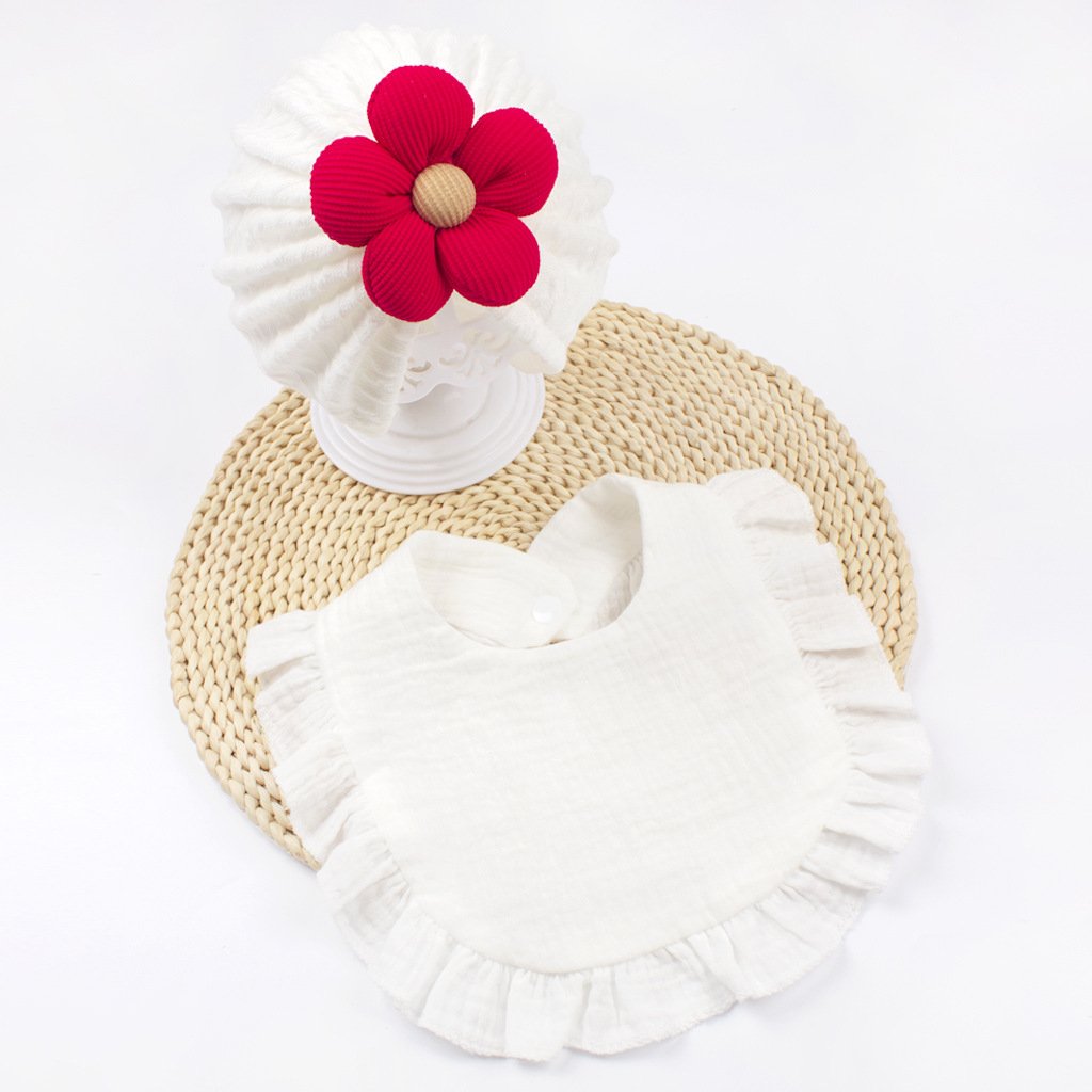 CF078 (10) - Crinkle Texture Baby Turban Hat & Muslin Bib