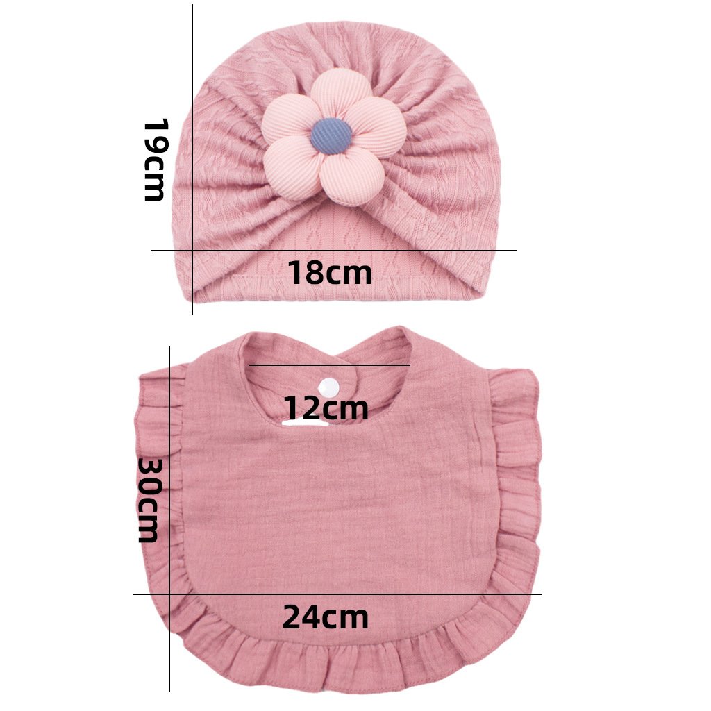 CF078 (11) - Crinkle Texture Baby Turban Hat & Muslin Bib