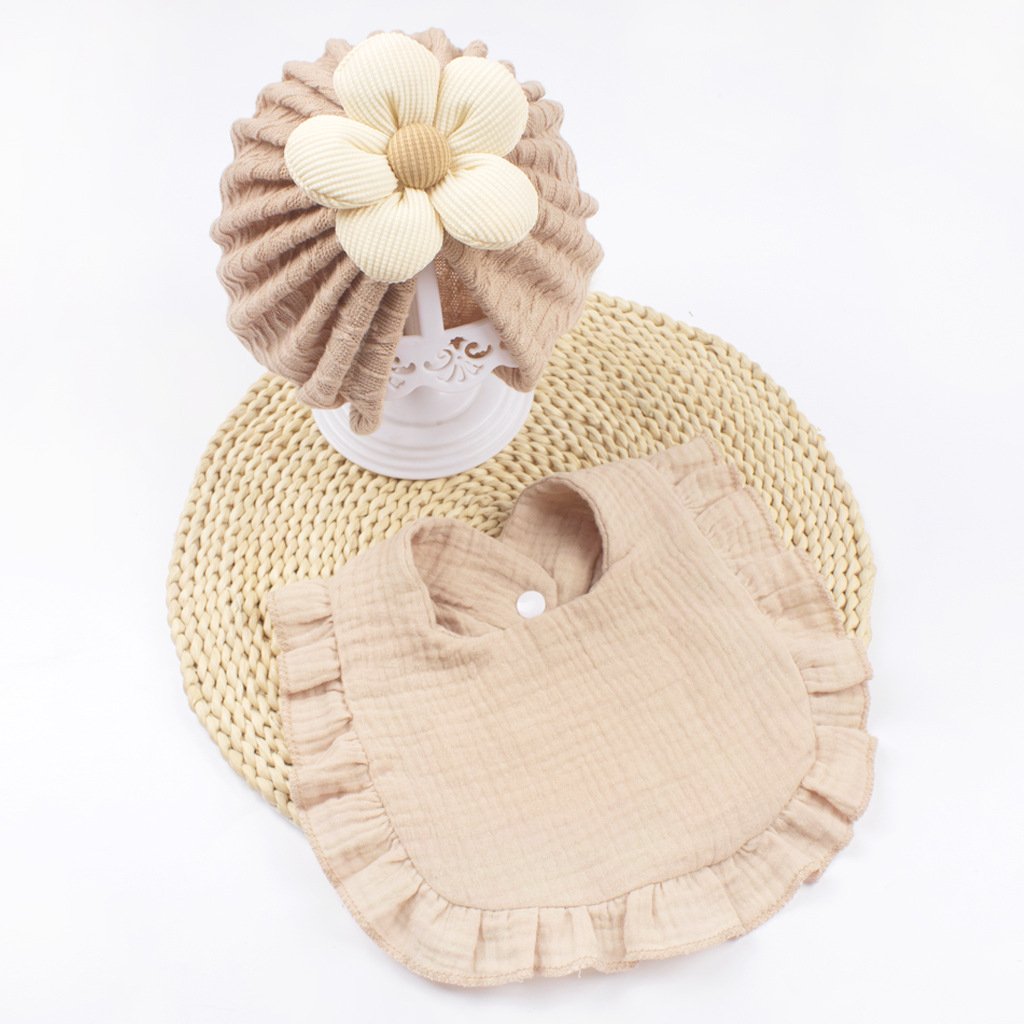 CF078 (2) - Crinkle Texture Baby Turban Hat & Muslin Bib
