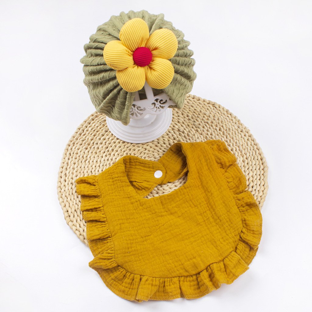 CF078 (3) - Crinkle Texture Baby Turban Hat & Muslin Bib
