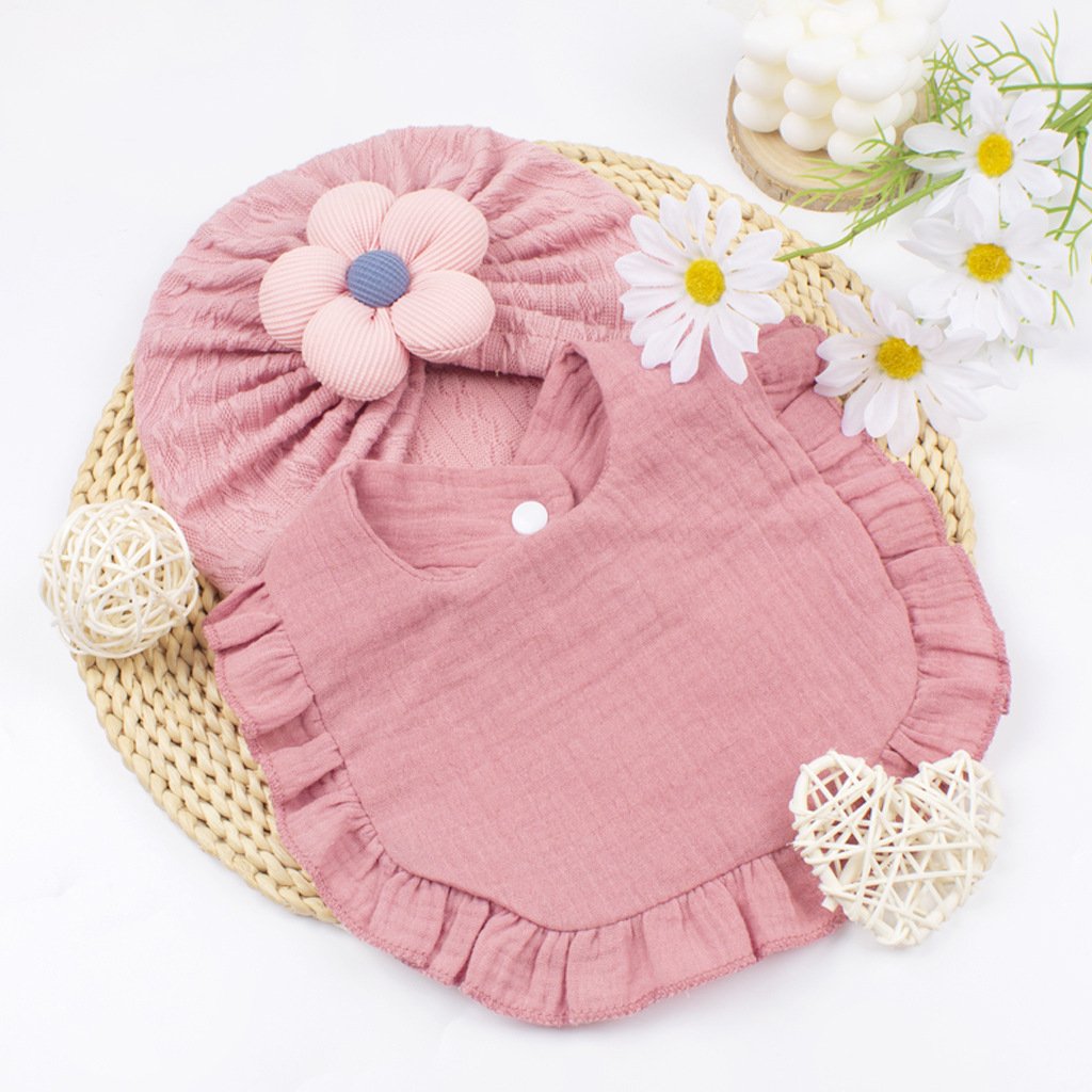 CF078 (4) - Crinkle Texture Baby Turban Hat & Muslin Bib
