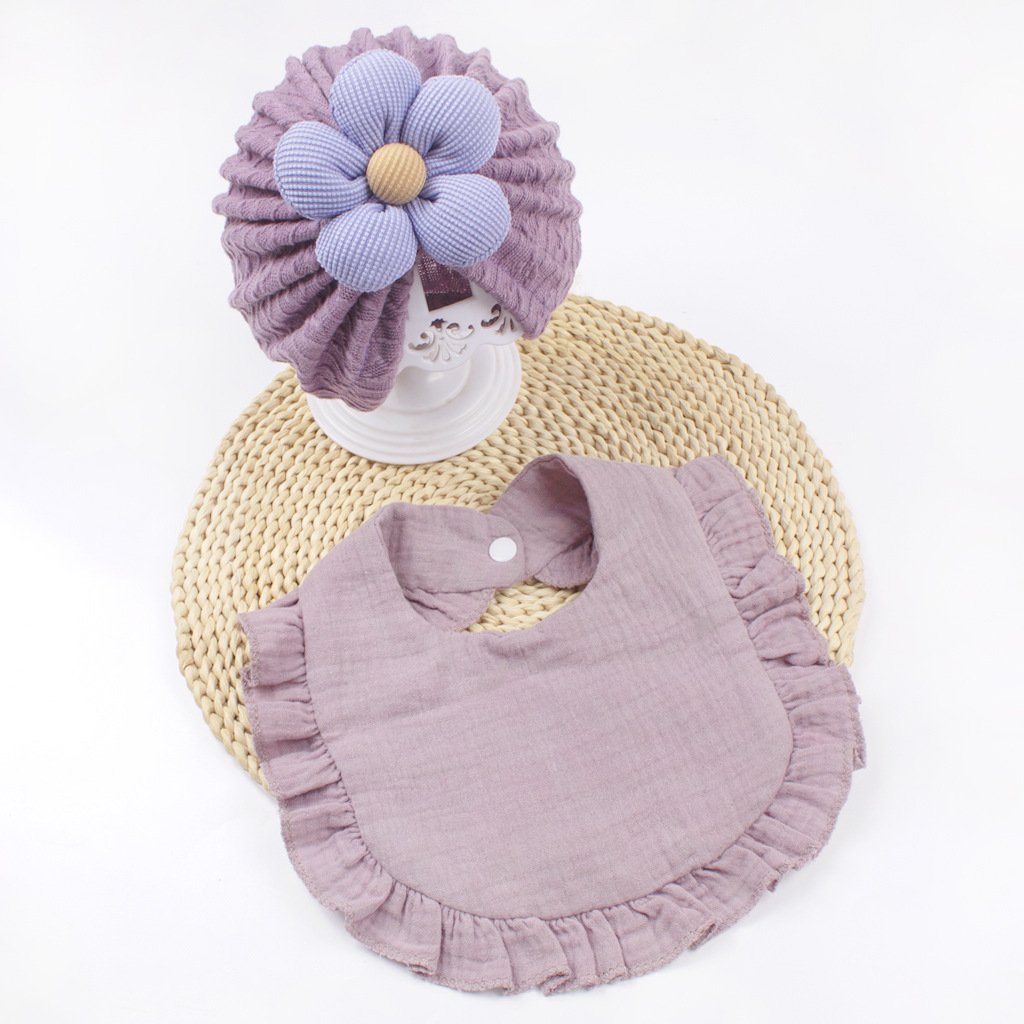 CF078 (5) - Crinkle Texture Baby Turban Hat & Muslin Bib