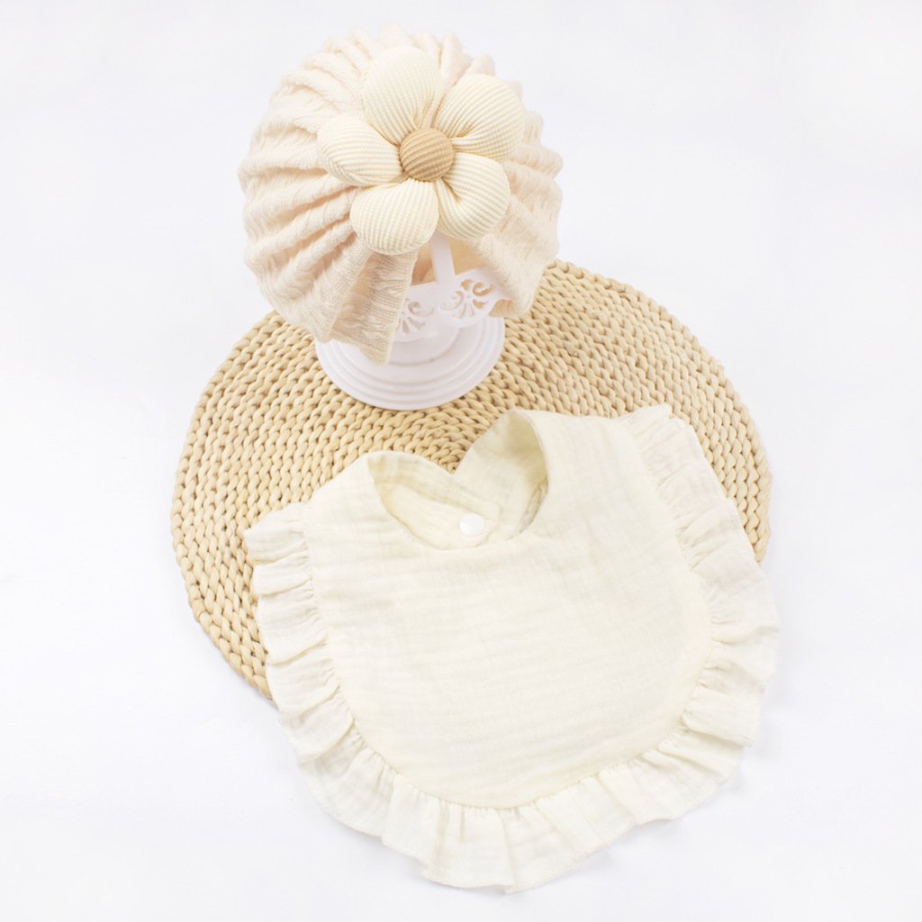 CF078 (9) - Crinkle Texture Baby Turban Hat & Muslin Bib