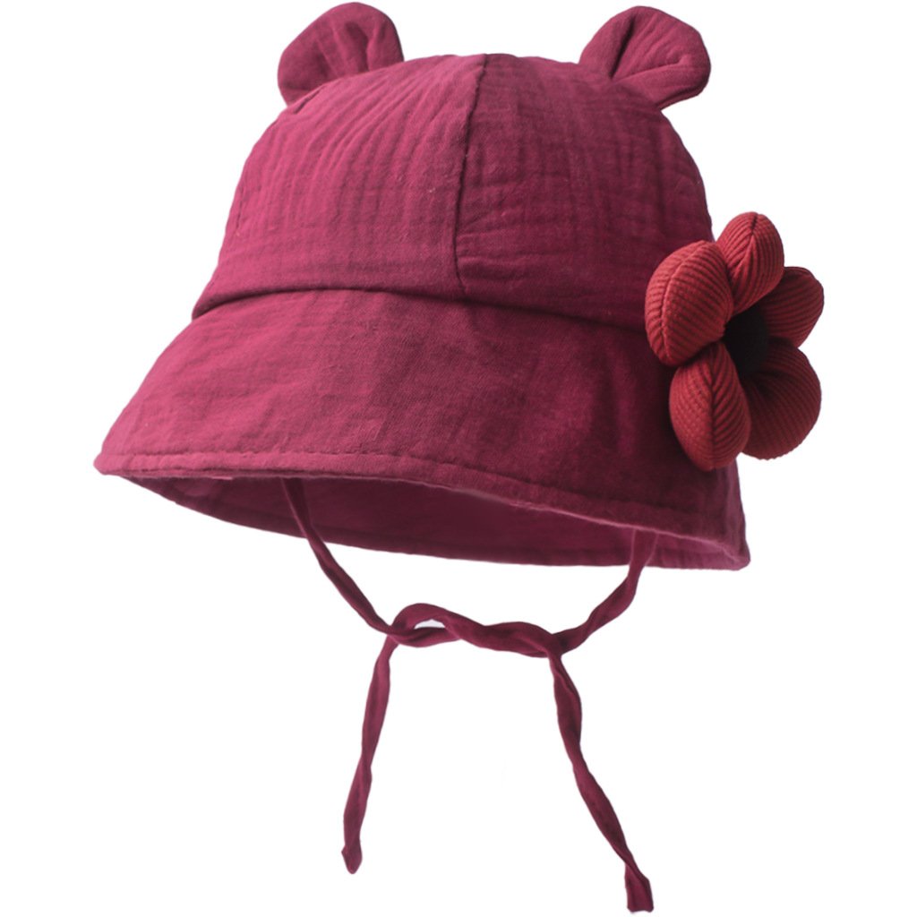 CF080 (11) - Cute Bear Ear Baby Bucket Hat with 3D Flower