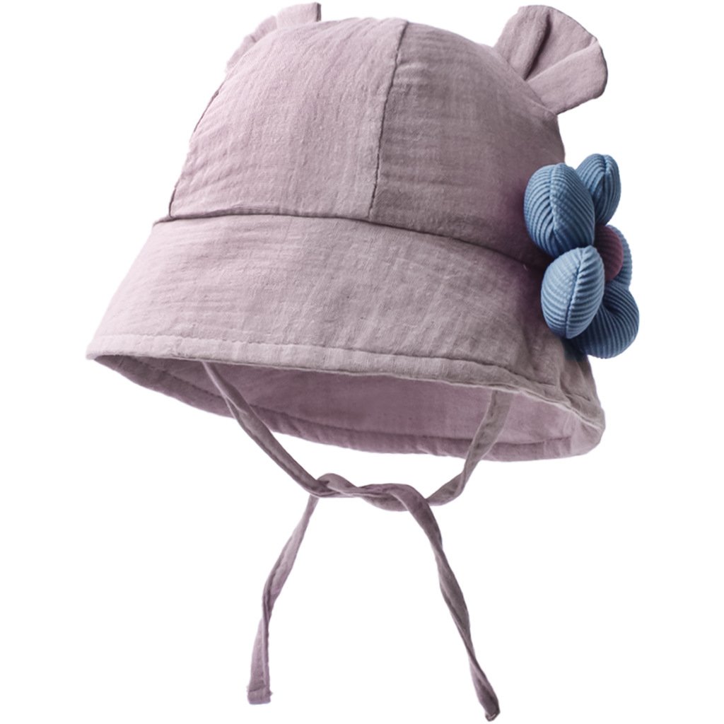 CF080 (13) - Cute Bear Ear Baby Bucket Hat with 3D Flower