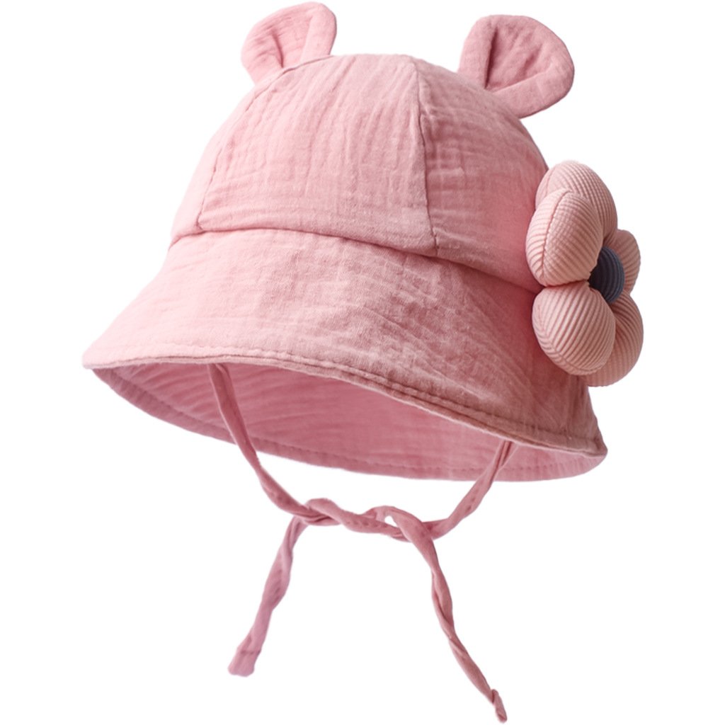 CF080 (16) - Cute Bear Ear Baby Bucket Hat with 3D Flower