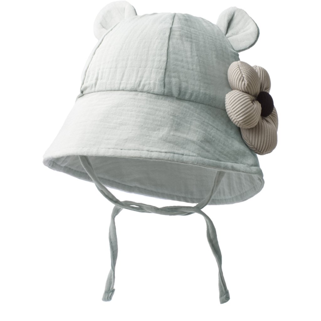 CF080 (17) - Cute Bear Ear Baby Bucket Hat with 3D Flower
