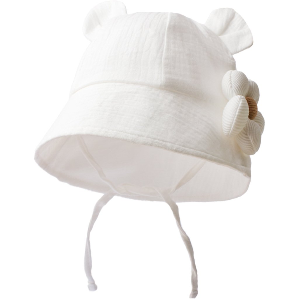 CF080 (2) - Cute Bear Ear Baby Bucket Hat with 3D Flower