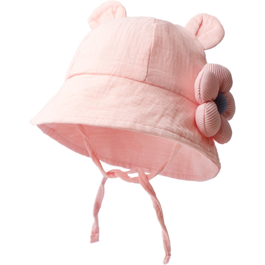 CF080 (5) - Cute Bear Ear Baby Bucket Hat with 3D Flower