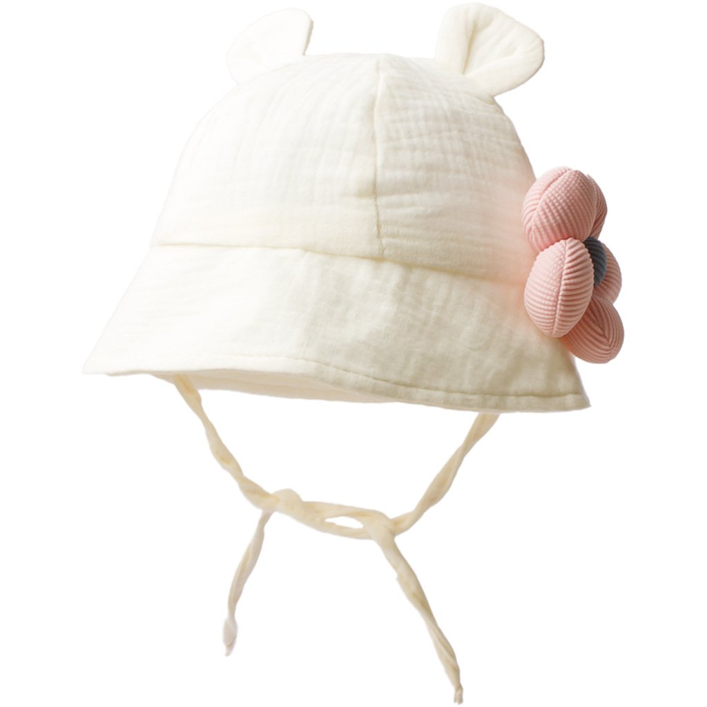 CF080 (8) - Cute Bear Ear Baby Bucket Hat with 3D Flower