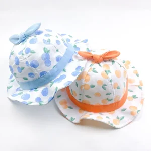 CF083 (2) - Cute Fruit Print Baby Bucket Hat with Bunny Ear Bow