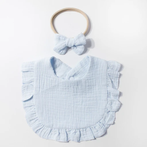 CF085 (1) - Soft Muslin Baby Bib & Bow Headband Set