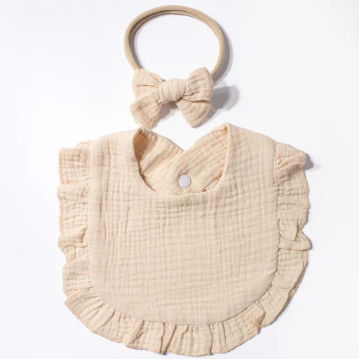 CF085 (2) - Soft Muslin Baby Bib & Bow Headband Set