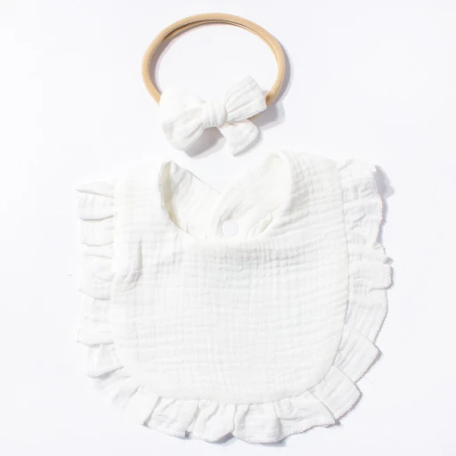 CF085 (3) - Soft Muslin Baby Bib & Bow Headband Set