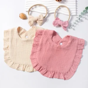 CF085 (6) - Soft Muslin Baby Bib & Bow Headband Set