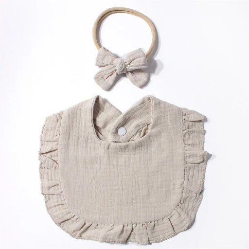 CF085 (7) - Soft Muslin Baby Bib & Bow Headband Set