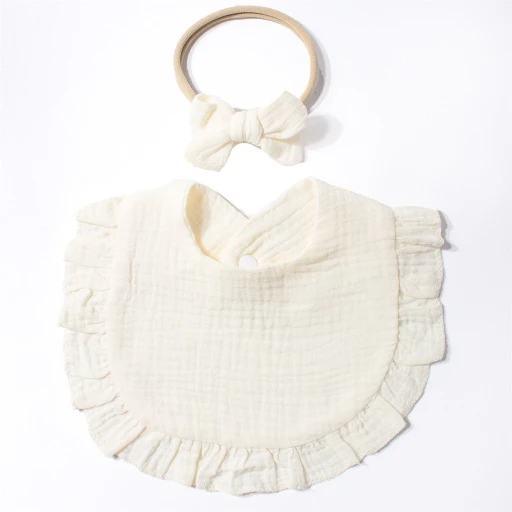 CF085 (8) - Soft Muslin Baby Bib & Bow Headband Set