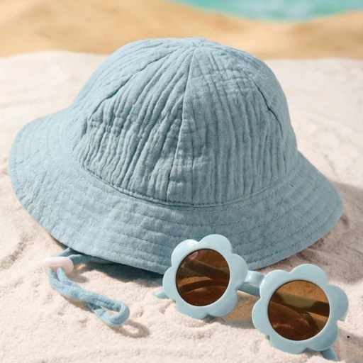 CF086 (10) - Summer Baby Bucket Hat & Flower Sunglasses Set