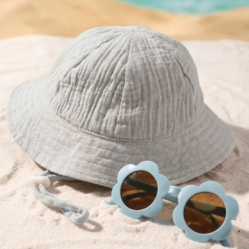 CF086 (2) - Summer Baby Bucket Hat & Flower Sunglasses Set