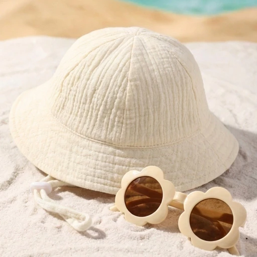 CF086 (3) - Summer Baby Bucket Hat & Flower Sunglasses Set