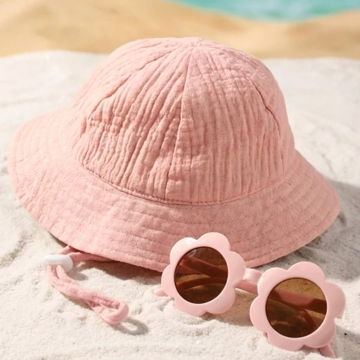 CF086 (8) - Summer Baby Bucket Hat & Flower Sunglasses Set