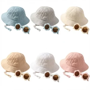 CF086 (9) - Summer Baby Bucket Hat & Flower Sunglasses Set