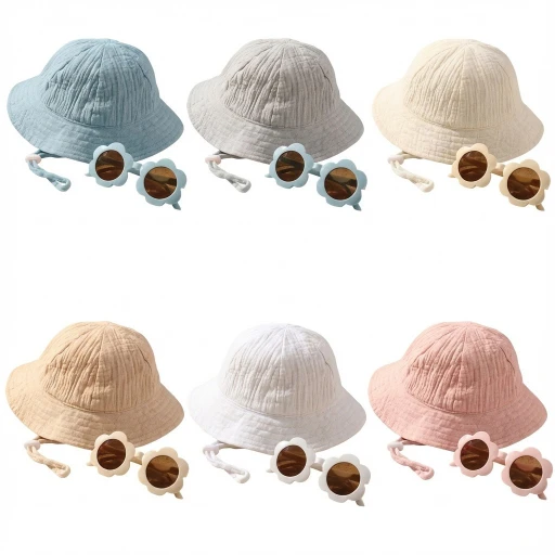 CF086 (9) - Summer Baby Bucket Hat & Flower Sunglasses Set