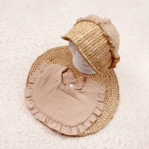 CF088 (6) - Summer Baby Straw Hat & Muslin Bib Set