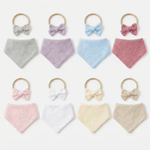 CF089 (1) - Crinkled Muslin Texture Baby Bib & Headband